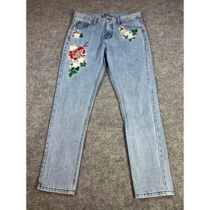 Charlie Charlie‎ Charlotte Jeans M Floral Embroidered Boho Cottagecore Straight
